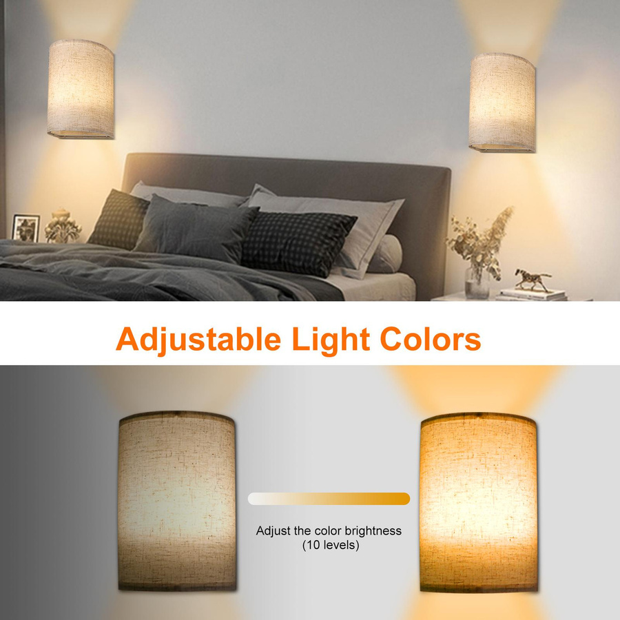 Neoglint Retro-Wandleuchte mit Stoffschirm in Beige, dimmbar mit Fernbedienung und Timer für den Innenbereich - Bild 3