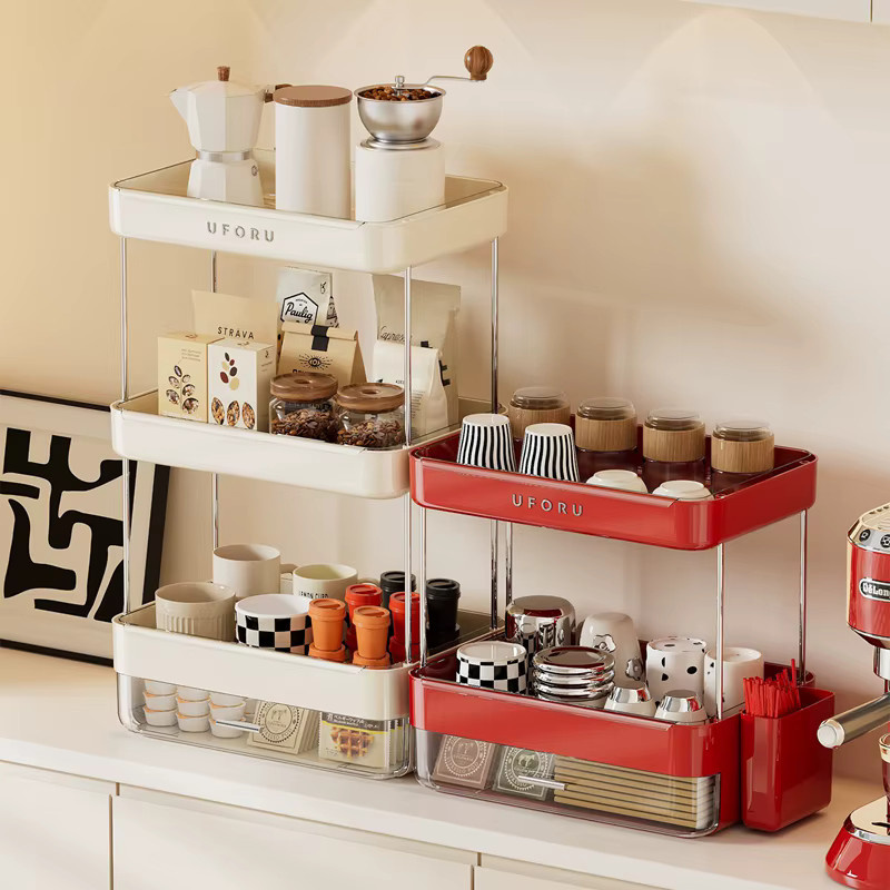 UFORU 2-stöckiger Kaffee-Organizer in Grün mit Schublade, Abtropfschale und großem Fassungsvermögen für deine Kaffeebar - Bild 3