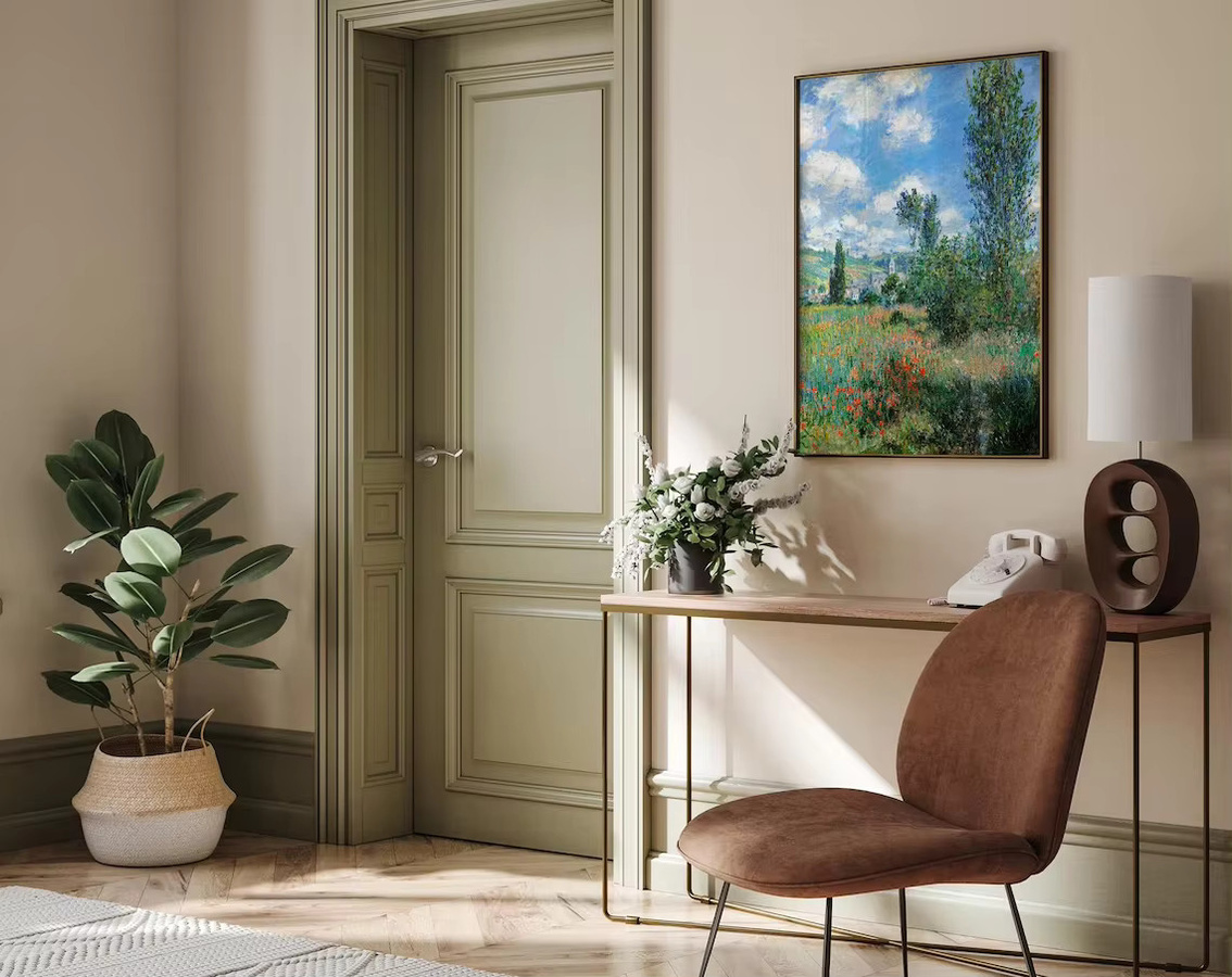 Impressionistischer Wanddruck von SHENCHEN mit Mohnblumen und Pappelbäumen in Vetheuil als klassisches Landschaftsgemälde in Mehrfarben - Bild 5