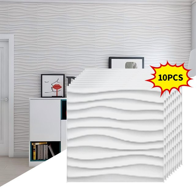 3D PVC Wave Board Wandpaneel in Weiß mit Keramikfliesen-Optik für Badezimmer und Zimmer - Bild 1