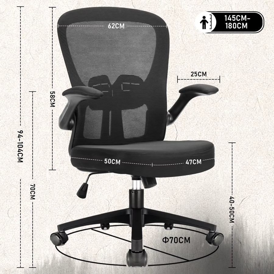 Durrafy Ergonomischer Bürostuhl in Schwarz mit verstellbaren Armlehnen und Netzstoff für Home Office und Gaming - Bild 4