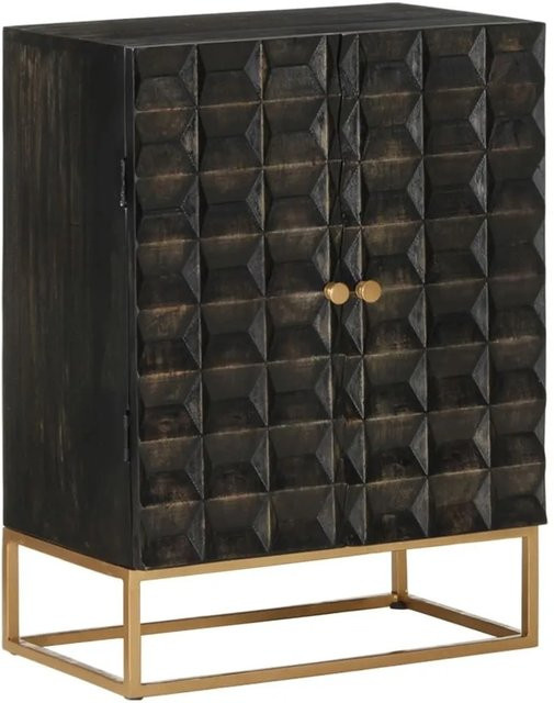 vidaXL Sideboard Schwarz aus Massivholz Mango und Eisen mit industrieller Note, B/T/H: 55 x 34 x 75 cm - Bild 1