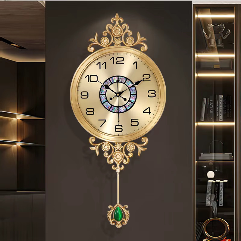 Digitale Wanduhr von DUTRIEUX in Gold, runde Quarz-Uhr aus Kunststoff mit lautlosem Mechanismus für Wohnzimmer und Salon - Bild 1