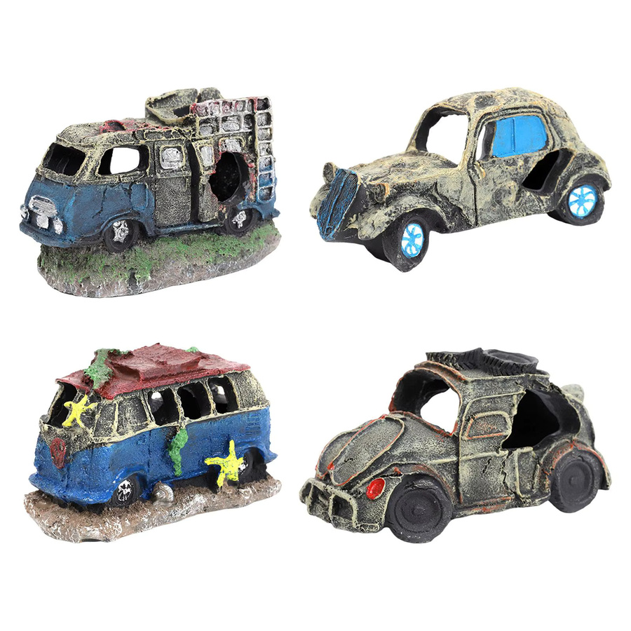 Kesoto Auto Wrack Aquarium Dekoration aus Keramik als Höhle für Betta und Garnelen, B/H/T: 12,5 x 7,5 x 8,0 cm - Bild 2