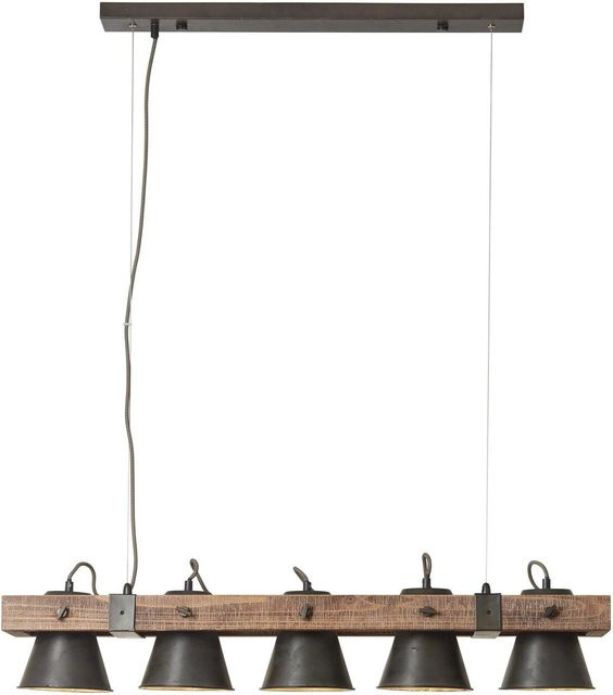 Decca Pendelleuchte von BRILLIANT in Schwarz aus Stahl und Holz mit 5 Armen für E27 A60 Leuchtmittel - Bild 1