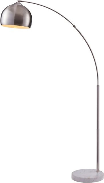 Teamson Home Arquer Bogenstehlampe in Silber-Nickel mit weißem Marmorsockel und Glockenschirm - Bild 1