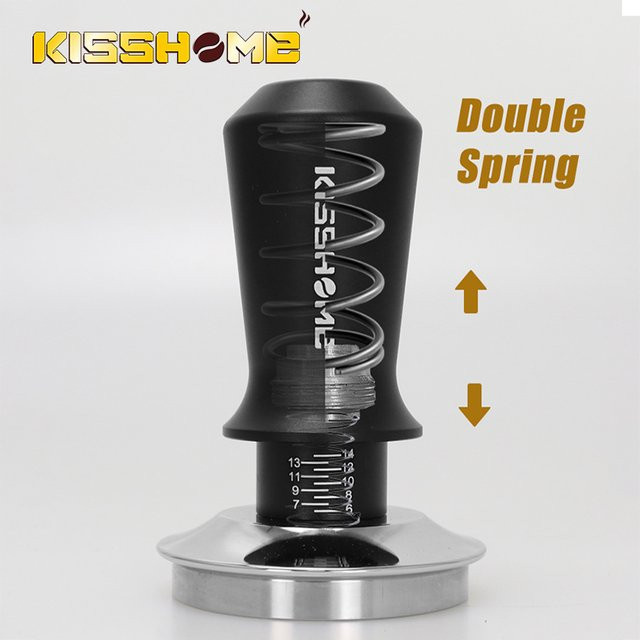 Kisshome Kaffee-Stampfer in Schwarz, doppelt federbelastet und kalibriert für 30 Pfund Konstantdruck, Barista-Espressomaschinen-Zubehör, Durchmesser: 58,5 mm - Bild 1
