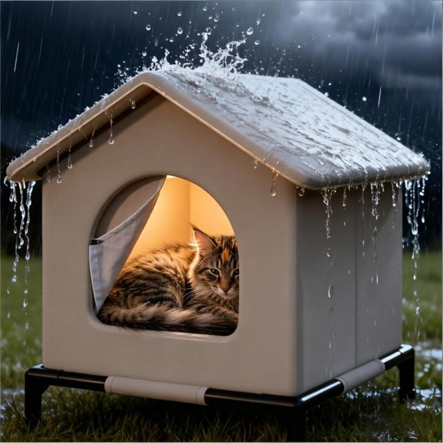 Wasserdichte Katzenhöhle in Grau mit Matte, faltbare Sommer-Kühlunterkunft für Katzen und kleine Hunde - Bild 1