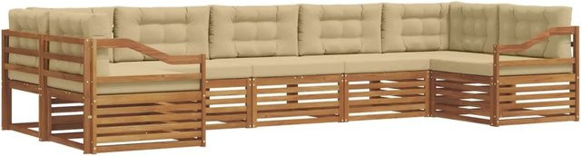 vidaXL Sofagarnitur 7-teilig aus Massivholz Akazie in Natur und Beige mit L-Form und Sitzkissen - Bild 1