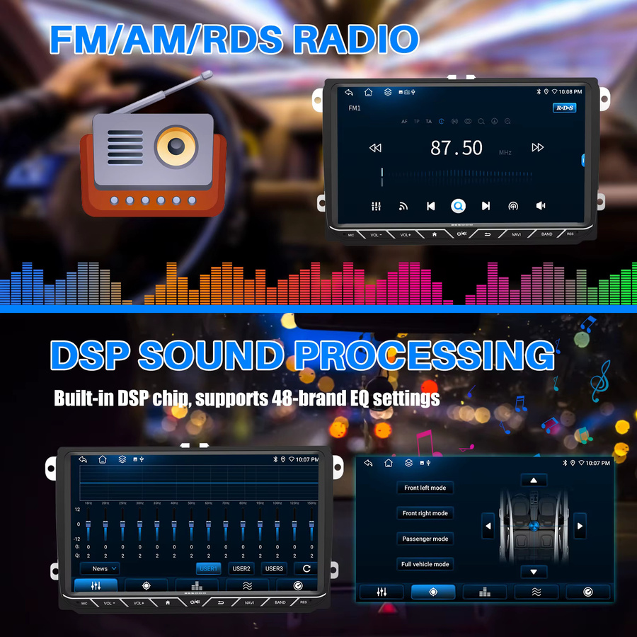 ESSGOO Android 14 Autoradio mit 9 Zoll Display, 6+128GB Speicher, 8-Kern Prozessor, Wireless Carplay, Android Auto, 4G DSP, GPS und WLAN für VW Golf 5 6, Passat, Polo, Touran, Tiguan und Jetta, Schwarz - Bild 5