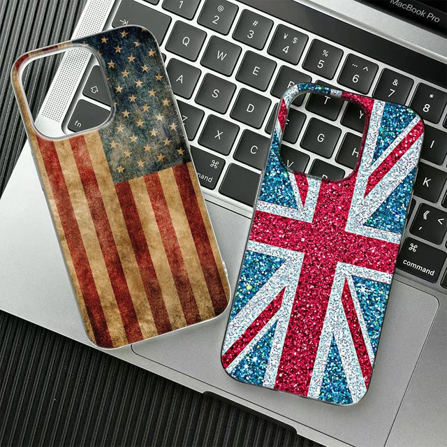 Xiaomi Handyhülle mit Retro USA und UK Flaggen Design und Feder-Textur in Multicolour für Redmi Note 15 14 13 12 11 10 9 8 Pro Plus 4G 5G - Bild 1