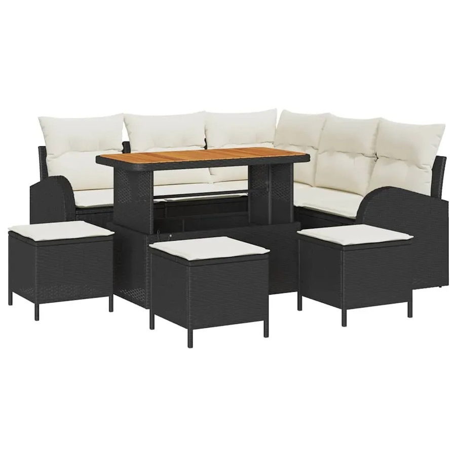 vidaXL Garten-Sofa-Set 9-teilig in Schwarz und Beige aus Poly-Rattan mit wetterfesten Kissen und Metallgestell für Terrasse und Balkon - Bild 2