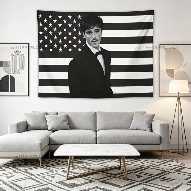 Wandteppich J-Jacob Elordi Druck mit amerikanischer Flagge in Schwarz, B/H: 90 x 150 cm - Bild 1