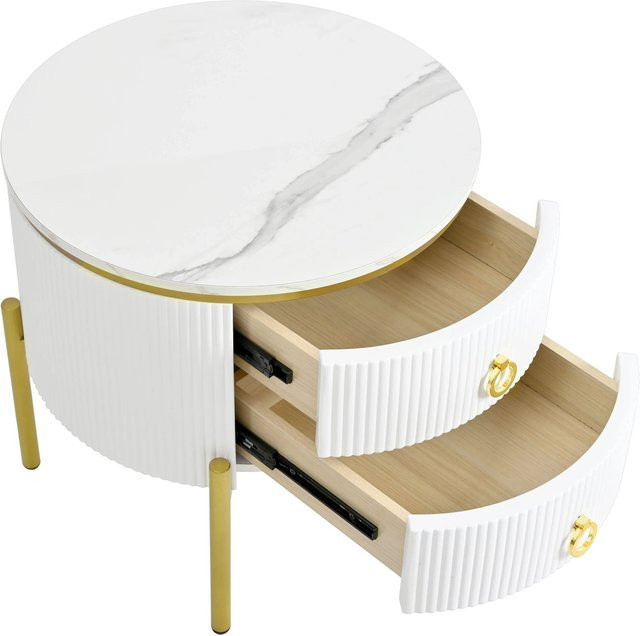 okwish Beistelltisch Verstellbar mit Schubladen in Weiß und Gold, B/T/H: 50 x 50 x 51 cm - Bild 1