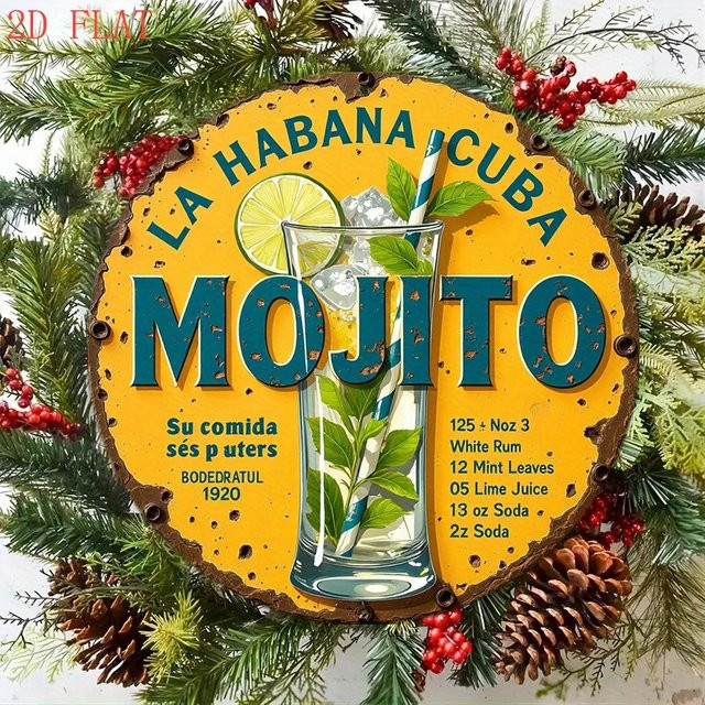 CIFBUY Vintage Mojito Cocktail Rezept Schild Wanddekoration mit Limetten-Minz-Rum-Motiv in Multicolor, B/H: 20 x 20 cm - Bild 1
