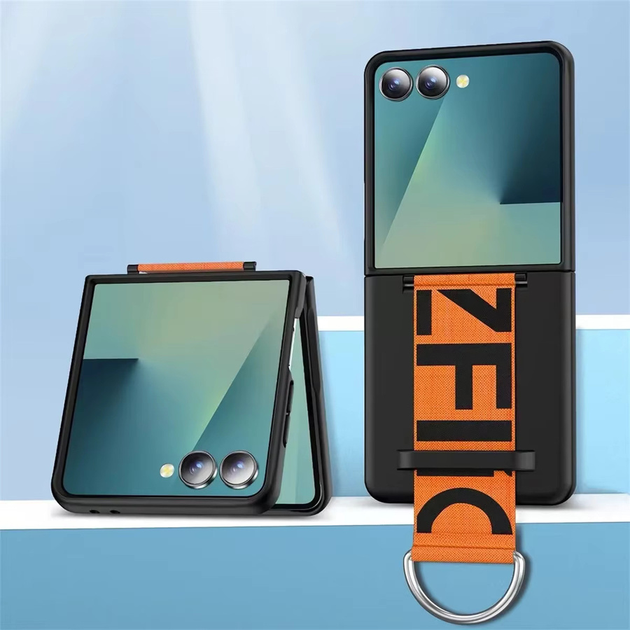 Flip7 Luxuriöse matte PC-Handyhülle für Samsung Galaxy Z Flip 5, Z Flip 6 und Z Flip 7 mit Handschlaufe, Ringhalter und Handkette in Blau oder Orange - Bild 6