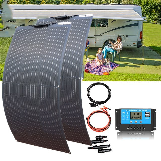 BOGUANG 200W Solarmodul-Set 12V Solaranlage in Schwarz für Wohnmobile, Wohnwagen und netzunabhängige Anwendungen - Bild 1