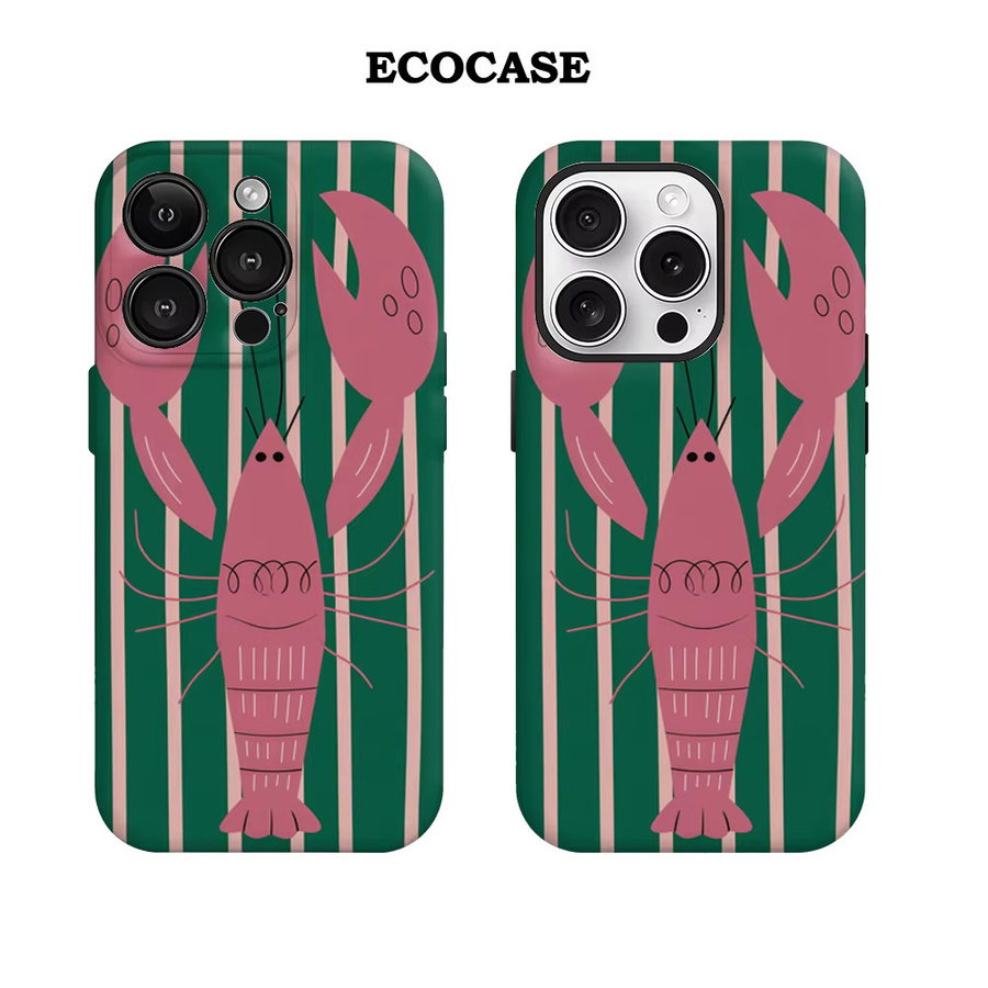 Handyhülle mit rosa grün gestreiftem Hummer-Design für Apple iPhone 11 bis iPhone 17 Pro Max Plus mit doppelschichtiger Rückseite - Bild 2