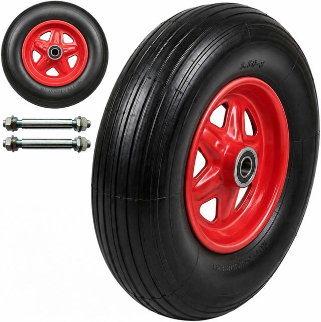 Relaxdays Sackkarrenräder aus Vollgummi in Schwarz und Rot, 2er Set, pannensicher, Größe 3.50-8 - Bild 1