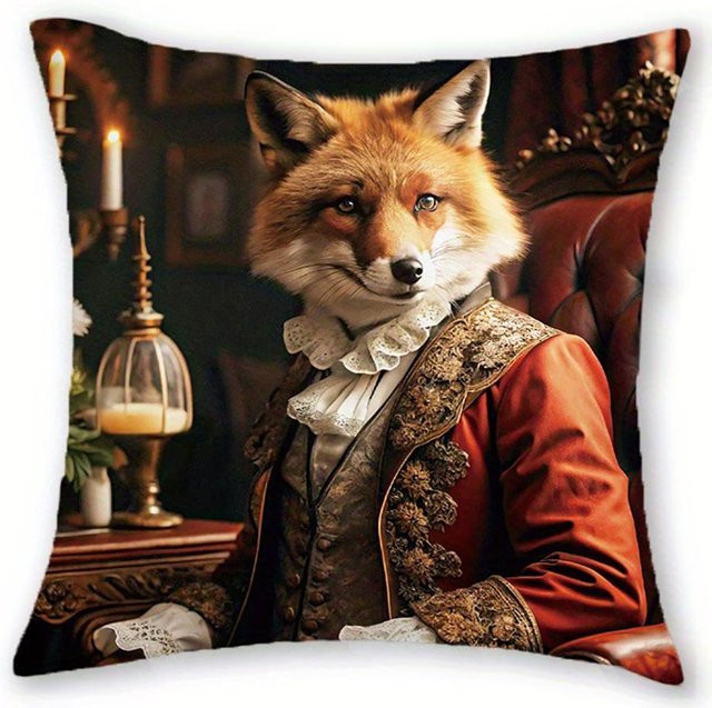 JMG Clothing Retro Tierporträt Kissenbezug aus Kurzplüsch, Mehrfarbig, B/B: 60 x 60 cm - Bild 1