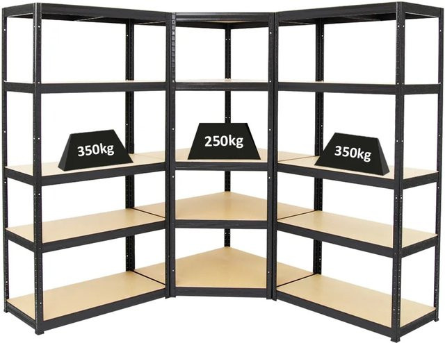 PROREGAL Regalset bestehend aus 1x Eckregal und 2x Schwerlastregal Slim Elephant in Schwarz mit verstellbaren Fachböden für Werkstatt und Garage - Bild 1