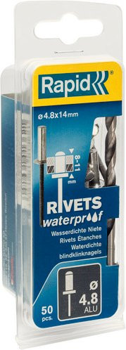 Rapid Blindniete aus Aluminium in Silber, Durchmesser: 4,8 mm, Länge: 14 mm, 50 Stück inkl. passendem Bohrer - Bild 1