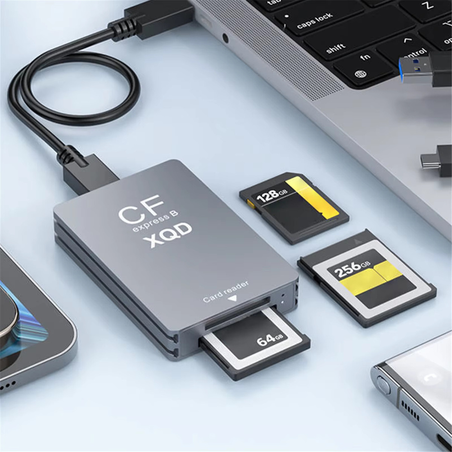 ALLOET 10-Gbit/s Kartenleser für CFexpress, XQD und SD mit USB-C-auf-USB-A/C Adapter, Grau - Bild 3