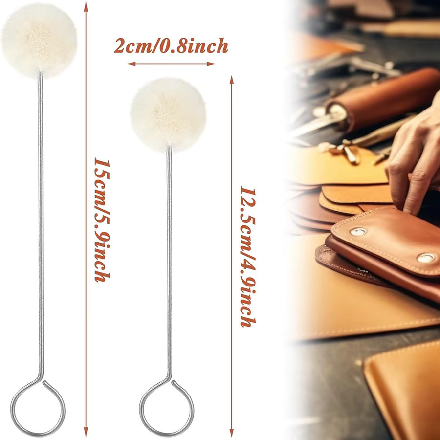 Leder-Färbepinsel mit Wollkugeln und Metallhalterung in Weiß für präzises Färben und Bemalen von Leder - Bild 2