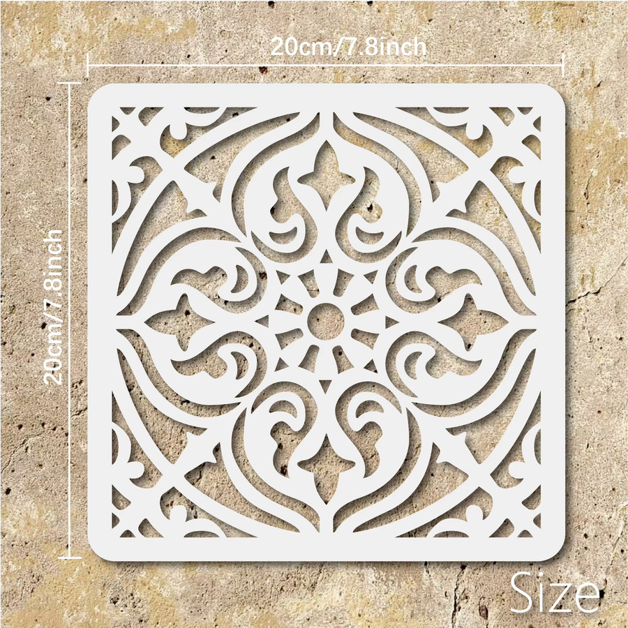 9 Stück Mandala-Wandmalerei-Schablonen aus Kunststoff in Weiß, quadratische DIY-Vorlagen für Wanddekoration, Basteln und Heimdekoration, B/H: 20 x 20 cm - Bild 2