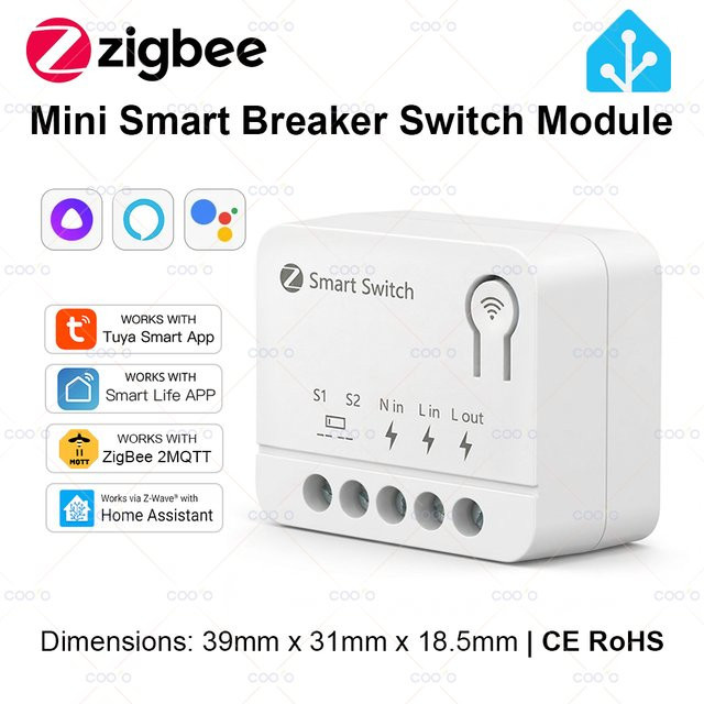 Coolo Smart Home ZigBee Mini-Relaismodul Switch in Weiß mit Sprachsteuerung für Amazon Alexa und Google Assistant via Tuya Smart Life (Hub erforderlich) - Bild 1