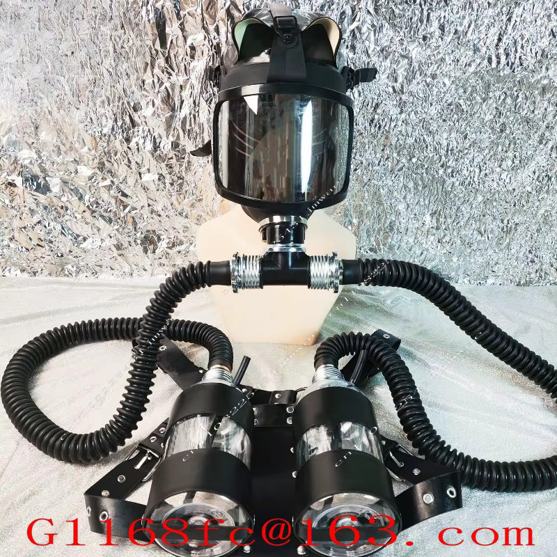 Versilbertes Gebogenes Gasmasken-Set mit Atemschutzbeutel-Linse und Vollgesichtsmaske in Silber und Schwarz - Bild 2