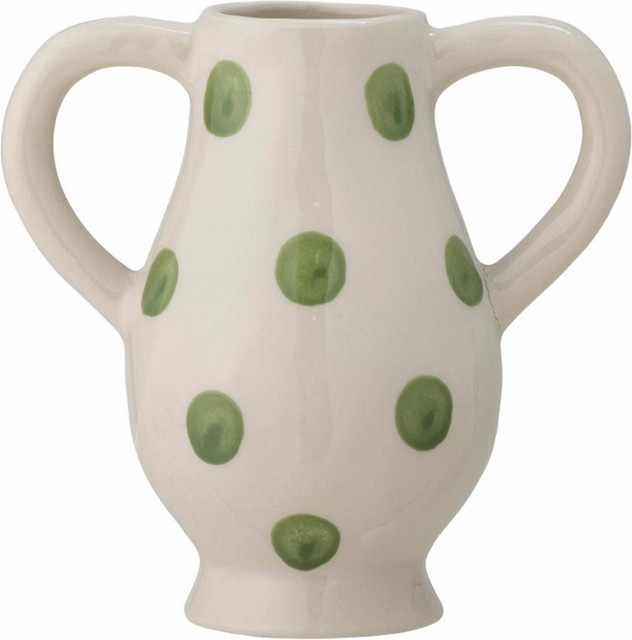Bloomingville Steingut Vase Asrin in Grün mit gepunktetem Design, Höhe: 15,0 cm, Breite: 9,5 cm, Tiefe: 9,5 cm - Bild 1