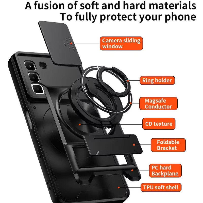 Armor Design Handyhülle für Infinix Hot 70 60i Pro Plus 50 Note 60 Pro 50X 50S 4G 5G mit Schiebefenster, magnetischer Halterung und Schutzabdeckung in Silber - Bild 6