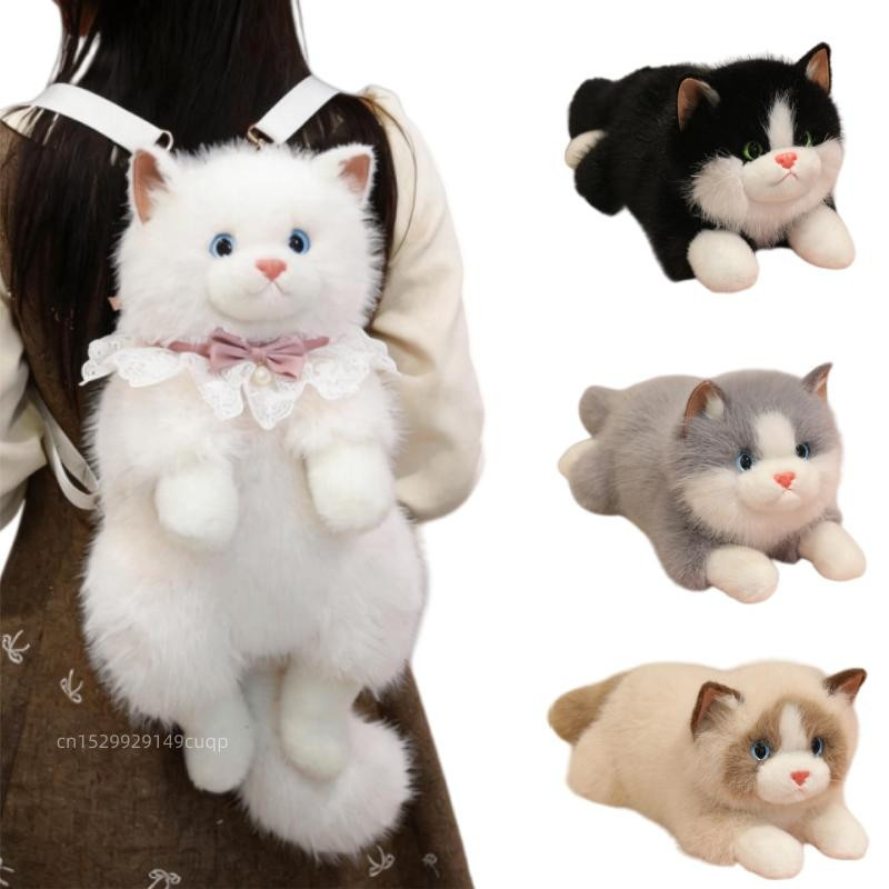 Simulation Langhaar Katze Plüschtier, Braun Weiß Schwarz Grau, ab 14 Jahren - Bild 2