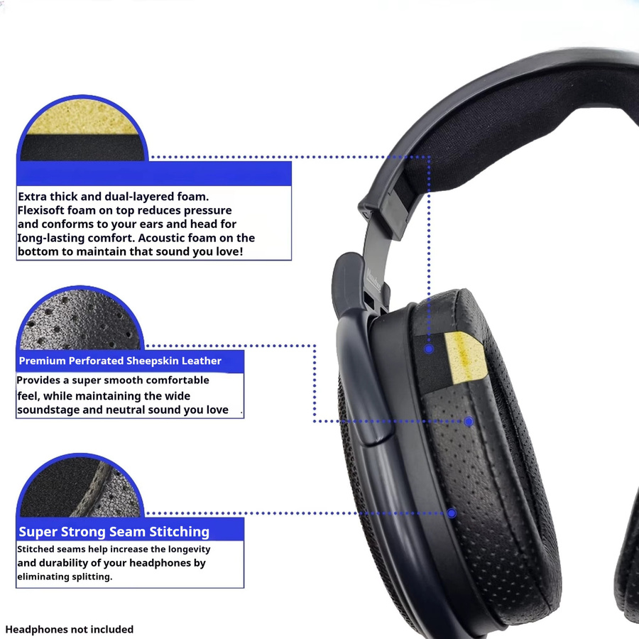 ERIKOLE Ersatz-Ohrpolster aus Schaffell in Schwarz für Sennheiser HD600, HD650, HD660S und HD545 Kopfhörer (Lammfell perforiert) - Bild 5