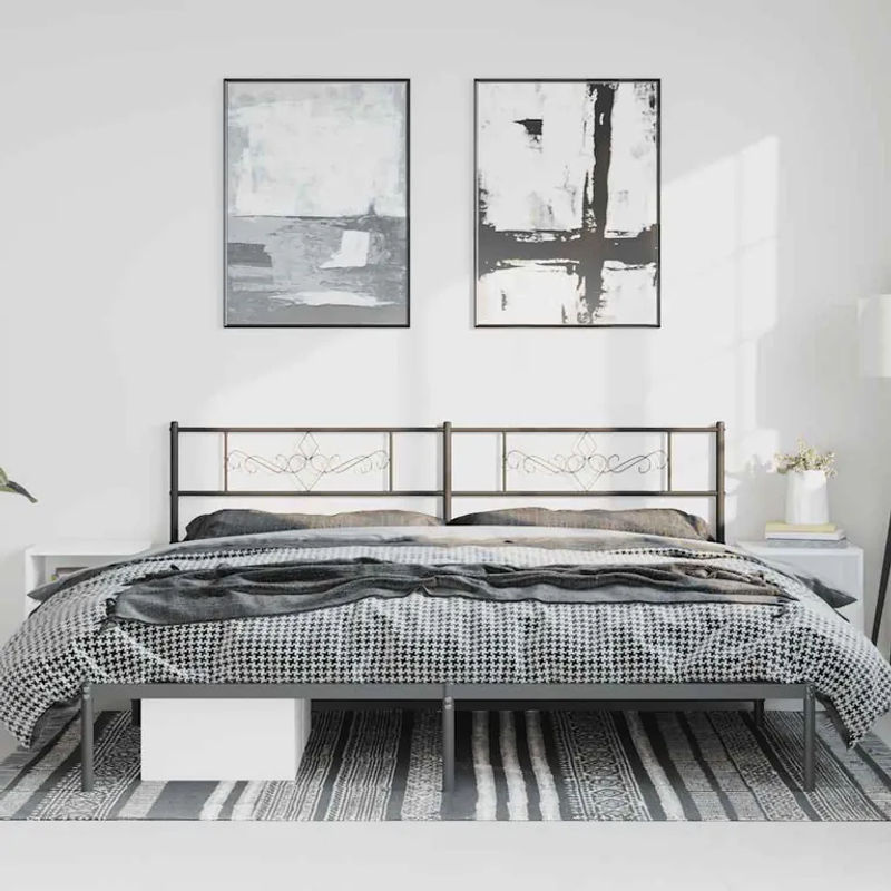 vidaXL Bettgestell aus Metall mit Kopfteil in Schwarz, klassisch pulverbeschichtet, B/T/H: 193 x 203 x 90 cm - Bild 3