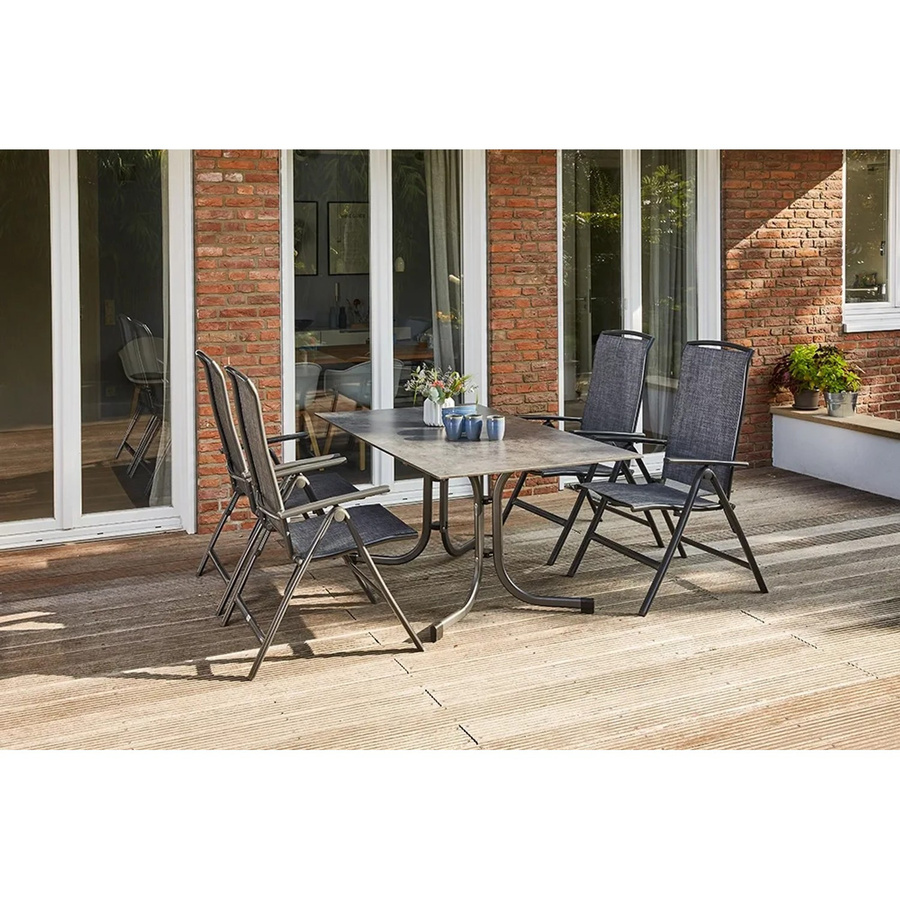 Siena Garden Dining-Set Livorno 5-teilig in Anthrazit mit Klapptisch und 4 Klappsesseln aus Aluminium und HPL - Bild 2