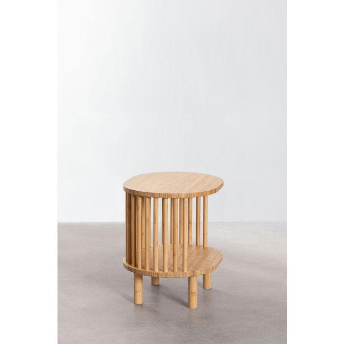 Runder Beistelltisch aus natürlichem Bambus von Motea.com im skandinavischen Design, Durchmesser: 41,5 cm, Höhe: 40 cm - Bild 2