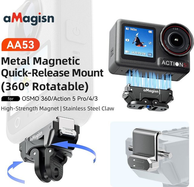 aMagisn 360-Grad parallel drehbare Metall-Schnellverschlusshalterung für DJI OSMO Action 5 Pro, 4 und 3 in Schwarz - Bild 1