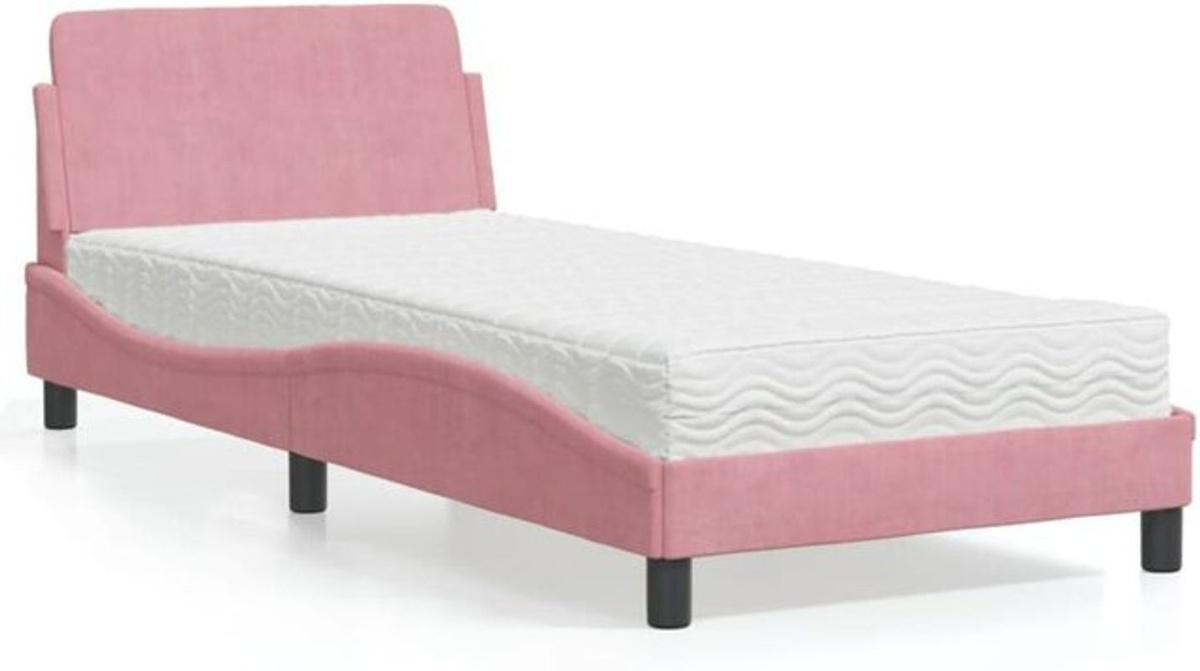 Polsterbett Dover von Vidaxl mit Matratze in Rosa und Weiß, modernes Samt-Design mit Metallrahmen, B/T: 80 x 200 cm - Bild 1