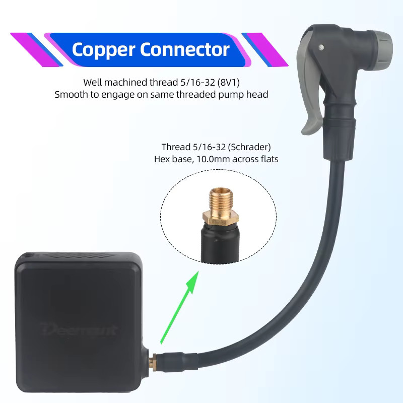 DEEMOUNT 2-in-1 Luftpumpen-Verlängerungsadapter mit Kupferanschluss für Schrader und Presta Ventile, 3-Schicht-Schlauch, Farben: Gold oder Schwarz, Länge: 20 cm, 30 cm oder 50 cm - Bild 5