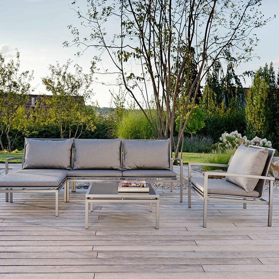 Stern SKELBY Lounge Seitenelement in Graphit mit silbergrauem Textilebezug und Aluminiumarmlehne rechts - Bild 1