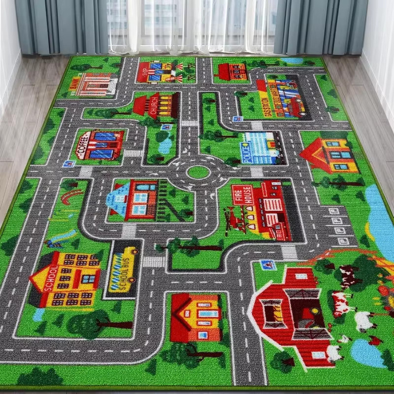VIKAMA Lernspielmatte für Kinder mit urbanem Straßenverkehrsdesign, rutschfest, mehrfarbig - Bild 1