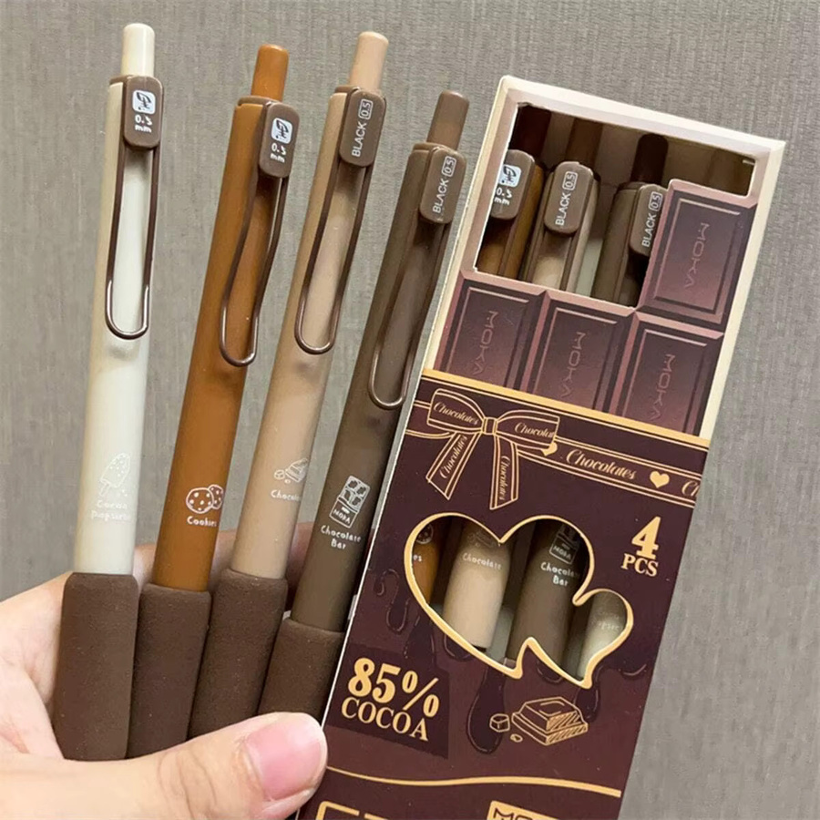 Set mit 4 Mocha-Schokoladen, weichem Graphitstift, schwarzem Kohlenstoffpinsel und superweichem Fragestift in Schwarz und Braun - Bild 2