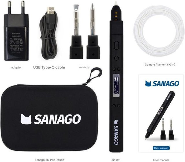Sanago Premium 3D Stift Set mit austauschbaren Modulen in Schwarz mit USB-C Anschluss - Bild 1
