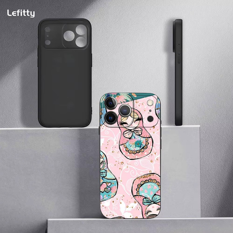 Handyhülle mit Russischen Matroska Puppen für Apple iPhone 11 bis 17 Pro Max Plus Mini, Schwarz Frosted Soft Shell - Bild 4