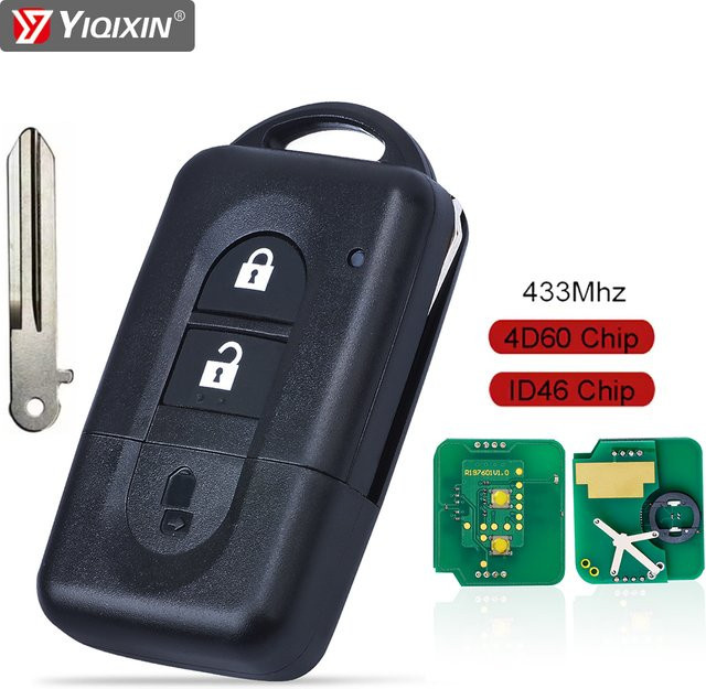 YIQIXIN Smart Remote Auto Schlüssel für Nissan X-trail Qashqai Micra Pathfinder NV200 Navara Juke Duke, 433MHz ID46 4D60 Chip Keyless Go, Schwarz - Bild 1