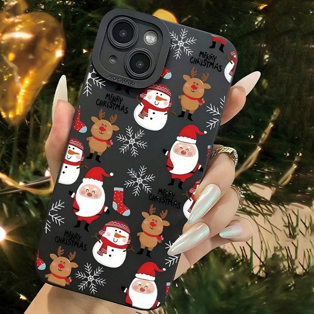 Mattierte TPU Handyhülle mit Weihnachtsmann-Muster für Apple iPhone (verschiedene Modelle), Schwarz/Mehrfarbig - Bild 1