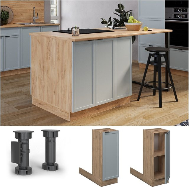 Vicco Regalinselunterschrank Fame-Line in Eiche mit Hellblau-Grau, Tiefe: 30 cm - Bild 1