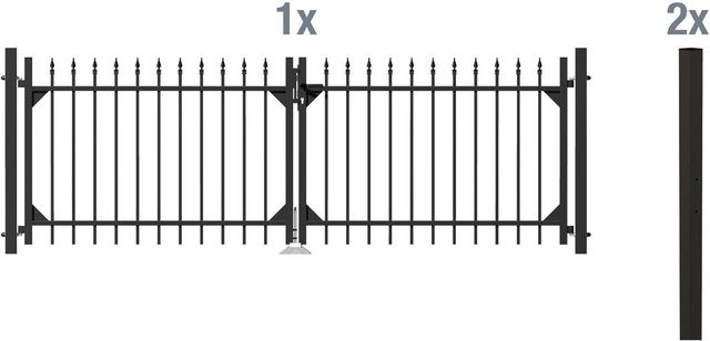 ALBERTS Doppeltor-Set Chaussee zum Einbetonieren in Matt-Schwarz, Breite: 100 cm, Höhe: 301 cm - Bild 1